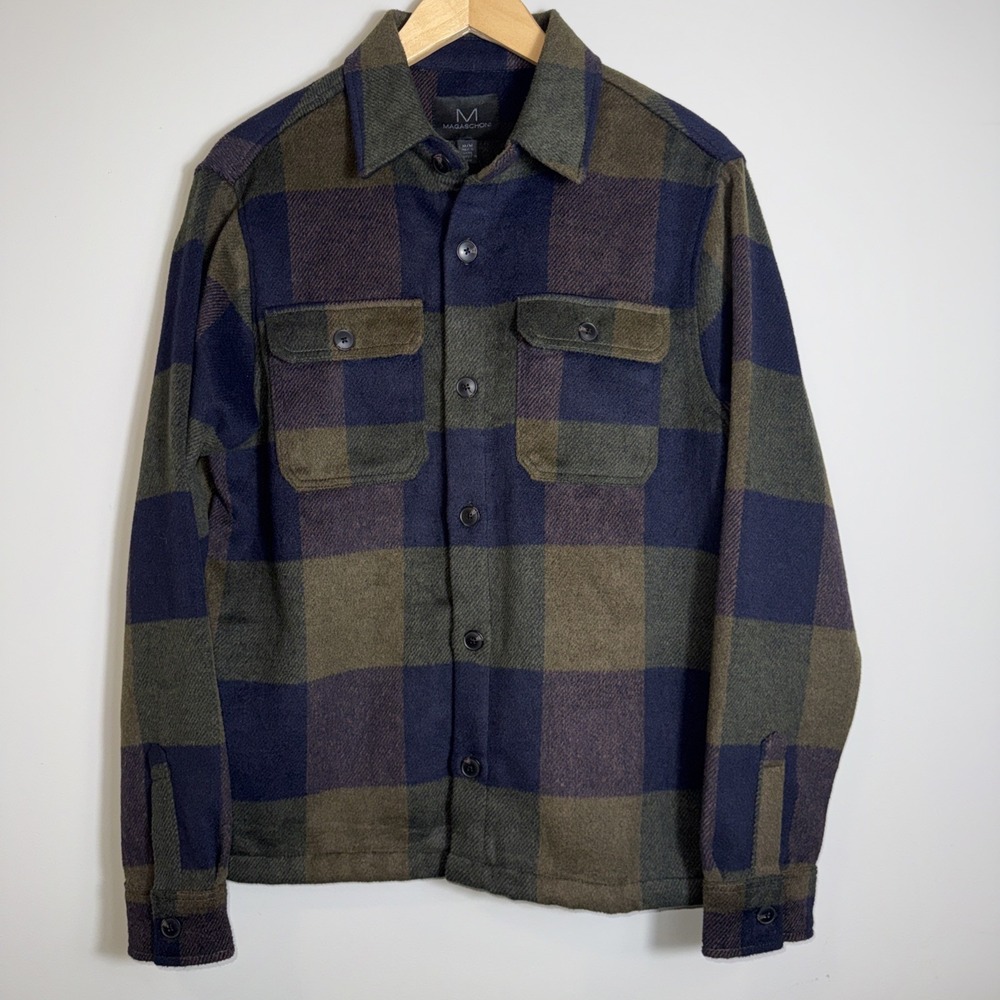 Magaschoni‎ Mens Shirt Plaid Flannel Button-UP Heavyweight Shacket Sz Medium